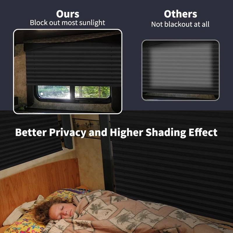 LUCKUP RV Blinds for Camper Window Blackout RV Shades Curtains 17" W x 24" L w/Aluminum Foil, RV Pleated Shades for Travel Trailer Window, Black - Image 4